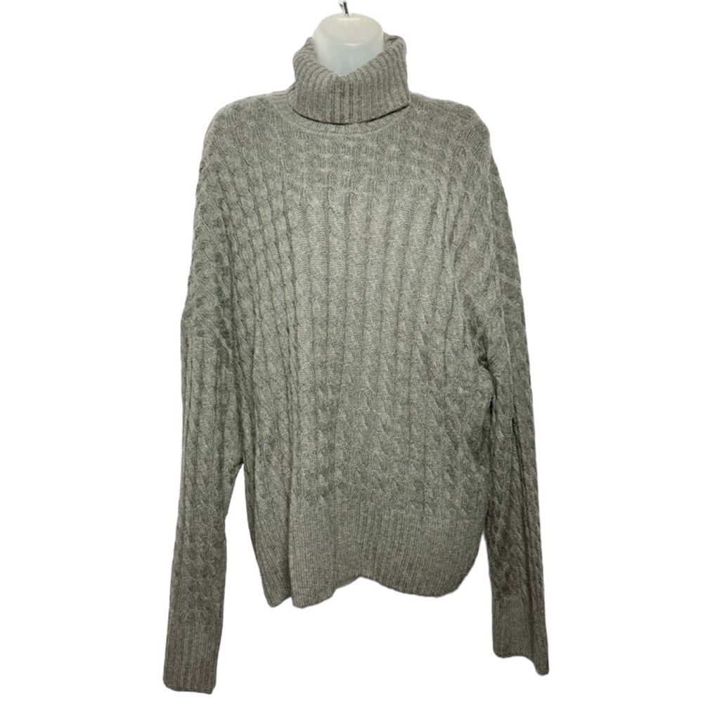 Favorite Daughter Gray Chunky Cable Knit Fisherman Turtleneck Sweater XL New
